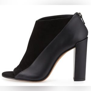 VINCE Bayard Two-Tone Leather Open-Toe Booties, Black 9.5